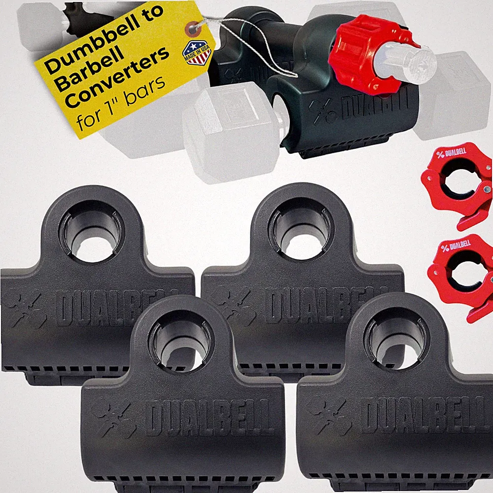 Dualbell Dumbbell Barbell Converter Superset + Collars 1” Bar Black/Red USA Made