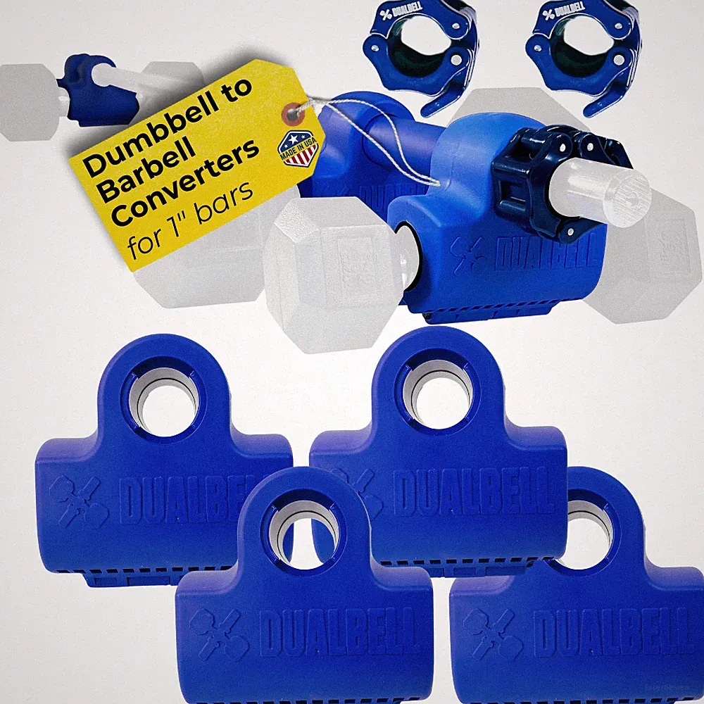 Dualbell Dumbbell Barbell Converter Superset + Collars 1” Bar Blue/Blue USA Made