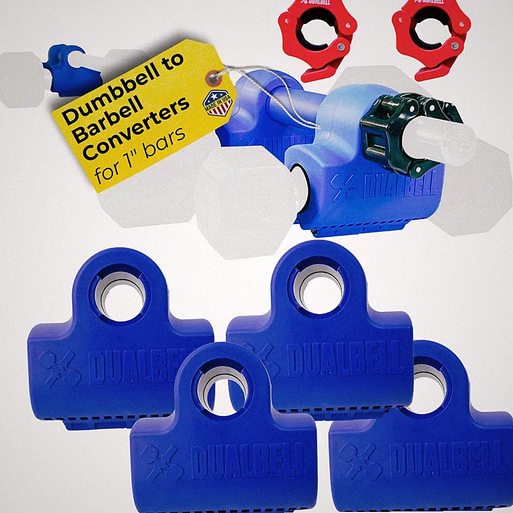 Dualbell Dumbbell Barbell Converter Superset + Collars 1” Bar Blue/Red, USA Made