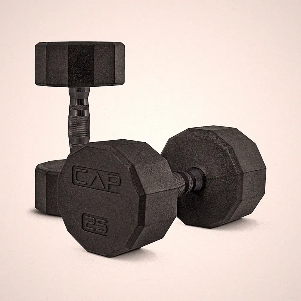 Dumbbell 25 LB Pair 12 Sided Coated Black Handle CAP Barbell SDP-030