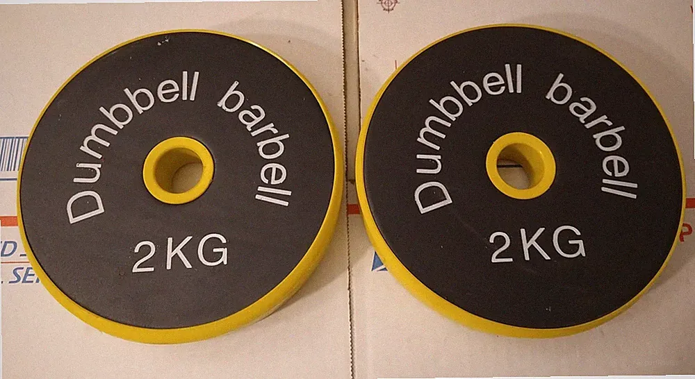 Dumbbell Barbell 2KG (4.4 pounds) Iron Weight Plates Set Of 2 - 1 " Hole Yellow