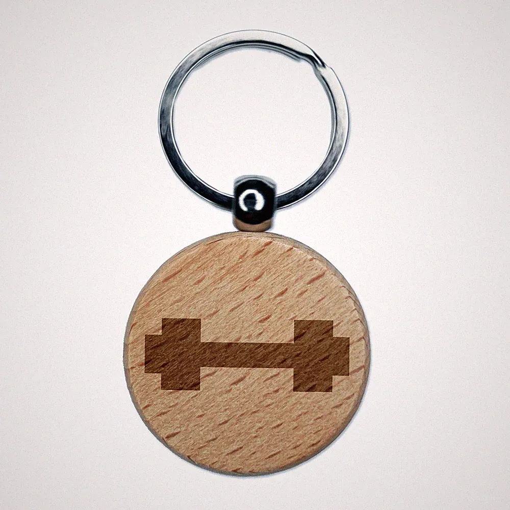 Dumbbell Barbell Weight Lifting Solid Engraved Wood Round Keychain Tag Charm