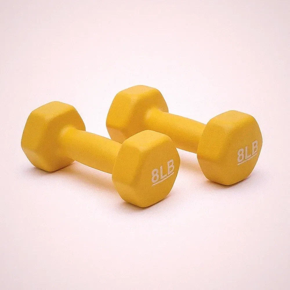 Dumbbell Hand Weights 8lb Pair Yellow Neoprene Hexagon NonSlip Grip Exercise