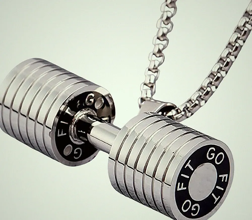 Dumbbell Necklace for Men Women Charm Stainless Steel Weight Lifting Necklace Ch