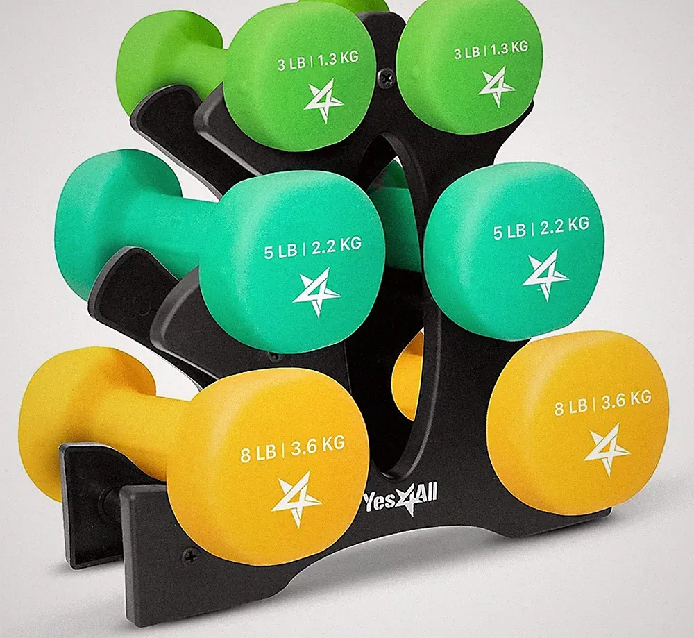 Dumbbell Neoprene 3-5-8lb pair + Metal Rack