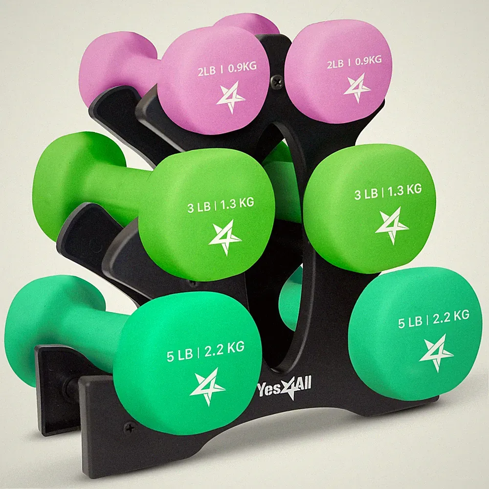Dumbbell Neoprene 5lbs Set with Rack Multicolor IIP3 2-3 2-3-5lb pair Plastic