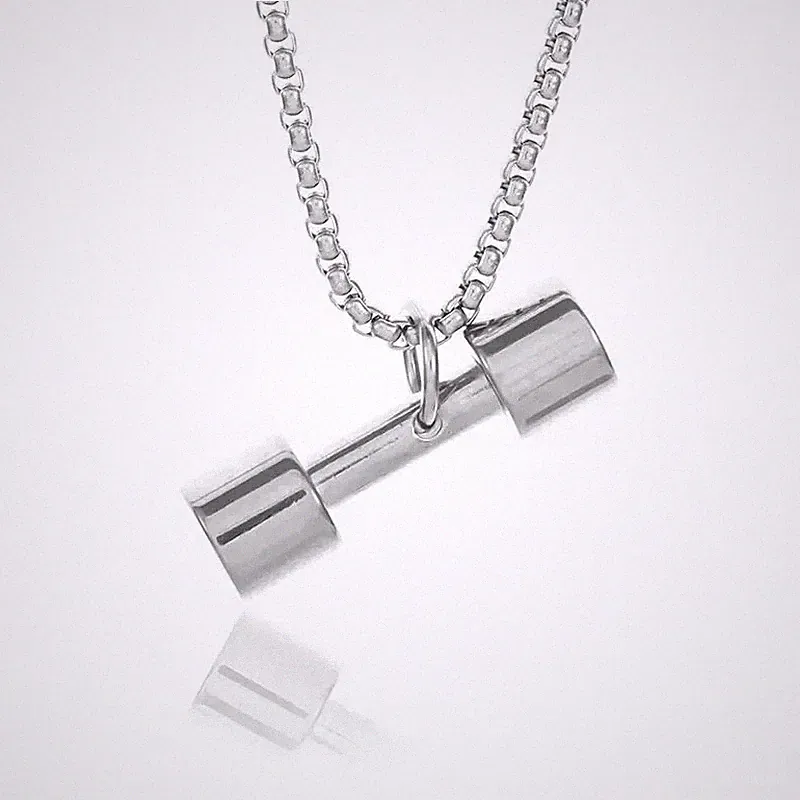 Dumbbell Pendant Necklace Stainless Steel Fitness Charm Link Chain Jewelry