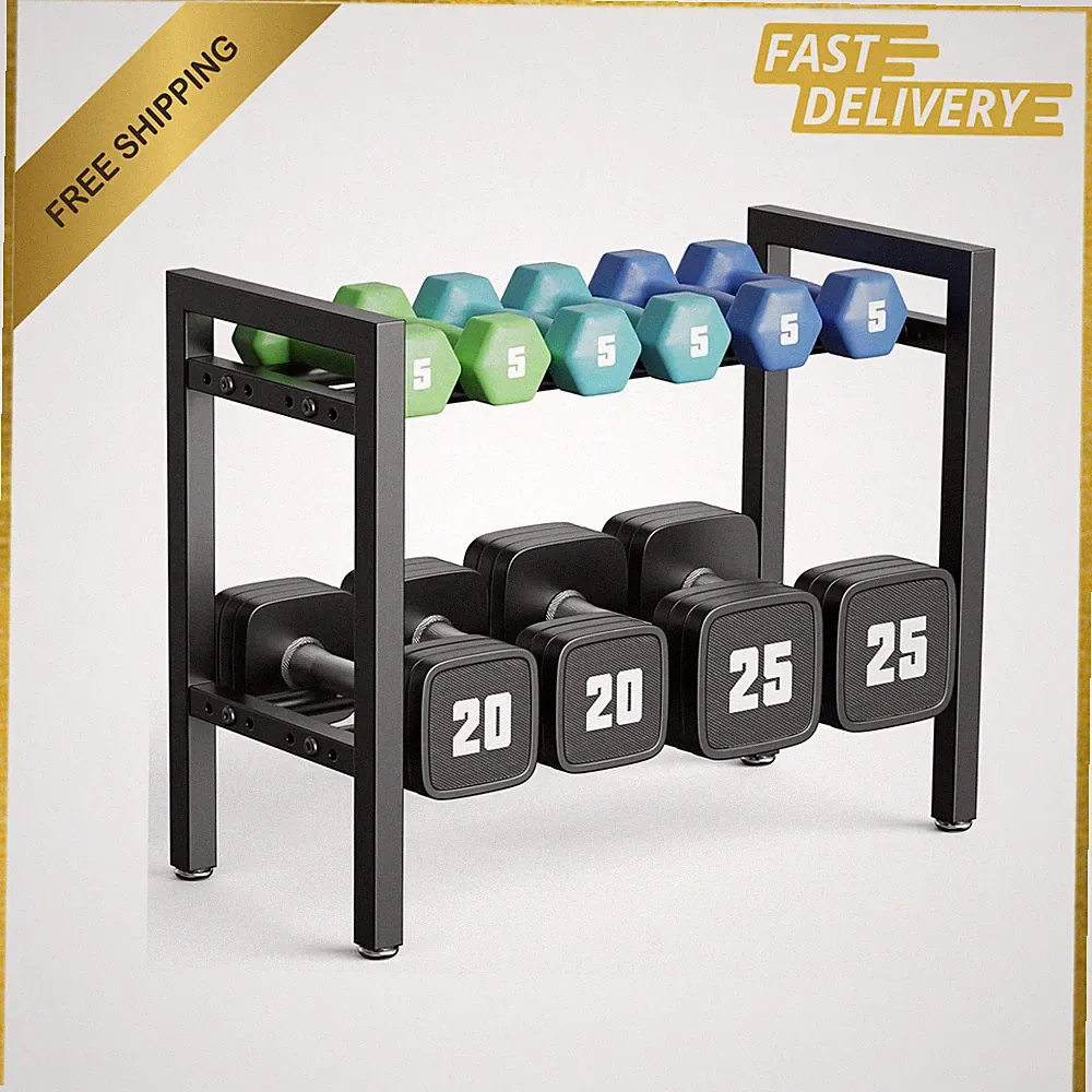 Dumbbell Rack 2-Tier Adjustable Weight Storage Stand for Home Gym Kettlebell