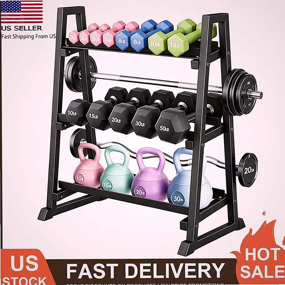 Dumbbell Rack 3-Tier Weight Plate Rack Storage Stand for Dumbbell/Kettlebells