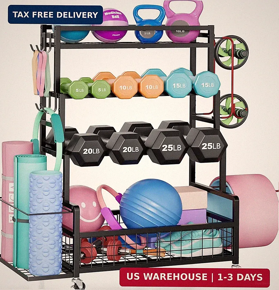 Dumbbell Rack Home Gym Storage with Wheels 490 lbs Capacity Weight Stand