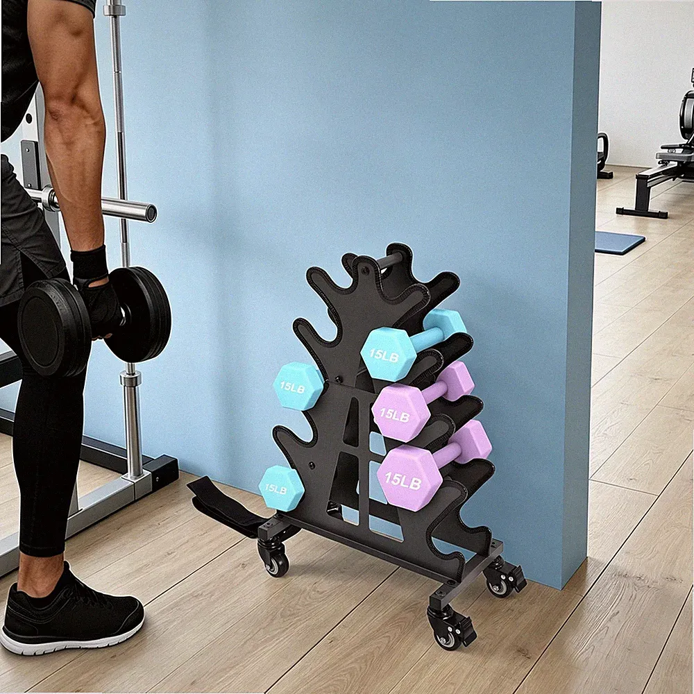 Dumbbell Rack on Wheels, Dumbbell Rack Stand A-Frame Weight Holder for Home Gym