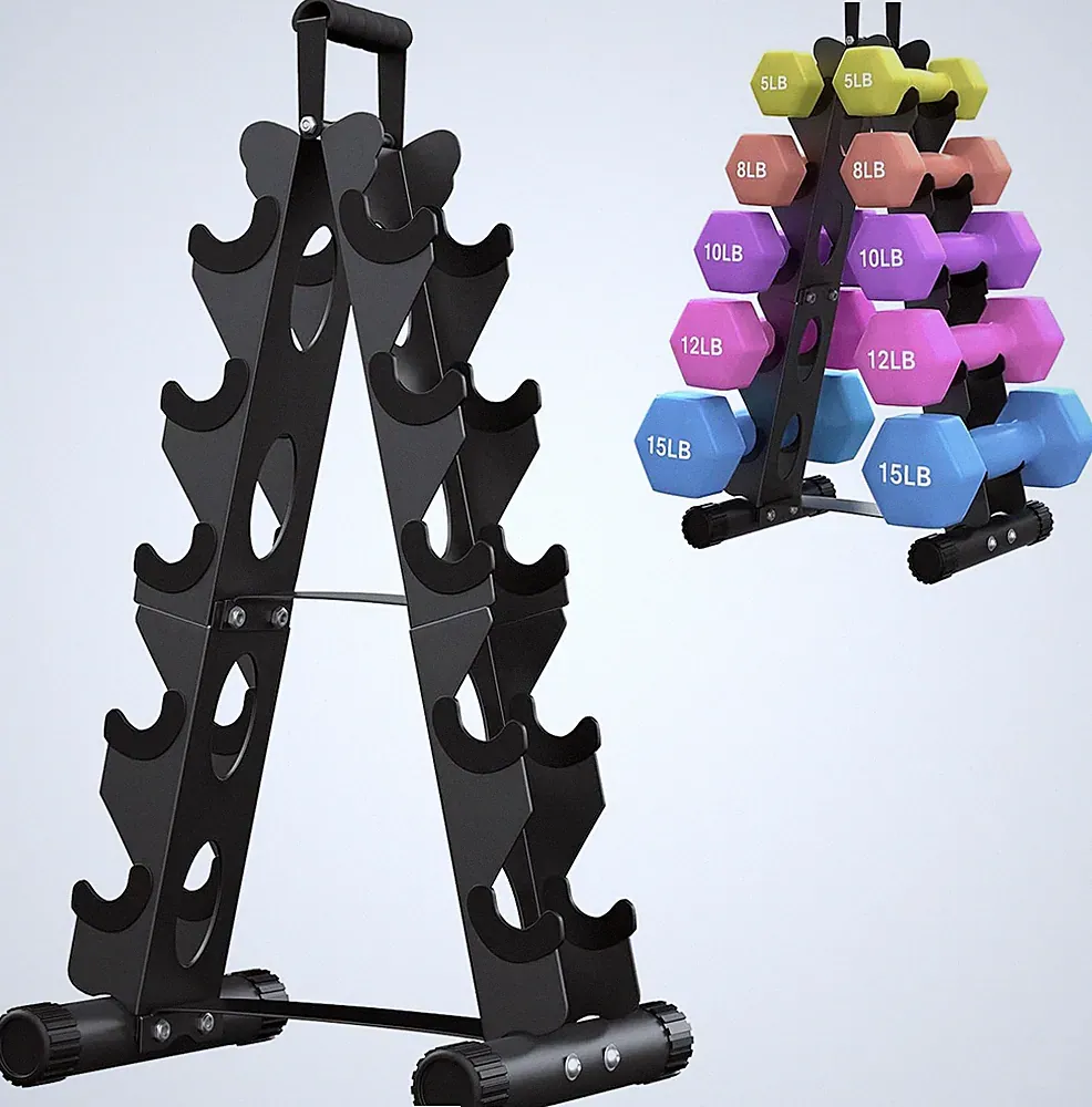 Dumbbell Rack Stand 5 Tier Metal A-Frame Storage Organizer with Handle Home Gym