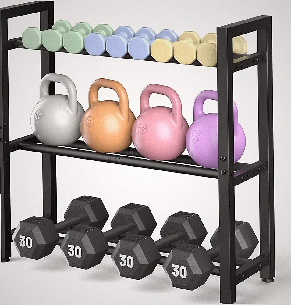 Dumbbell Rack Stand Only Weight Rack Home Gym Heavy-Duty Kettlebell Rack 3 Tier
