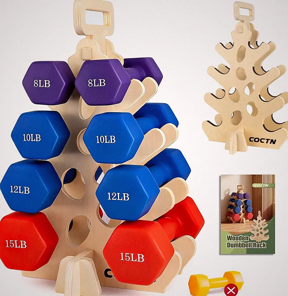 Dumbbell Rack Stand Only Wooden 4-Tier Small Weight Holders 5-15lbs Free Weights