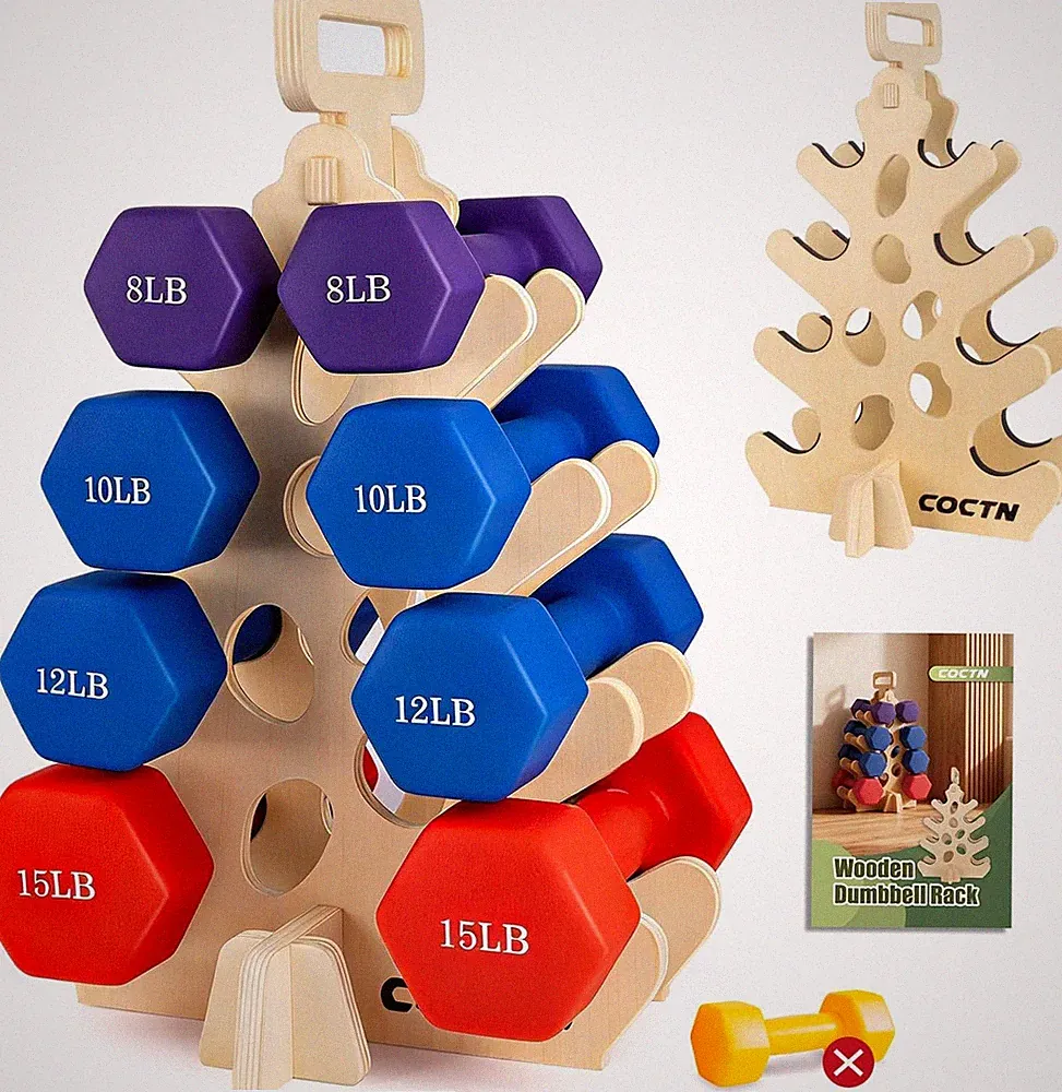 Dumbbell Rack Stand Only, Wooden 4-Tier Small Weight Holders for 5-15lbs