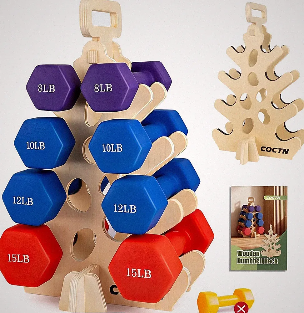 Dumbbell Rack Stand Only, Wooden 4-Tier Small Weight Holders for 5-15Lbs