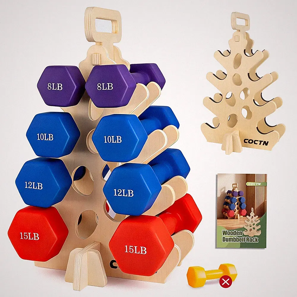 Dumbbell Rack Stand Only, Wooden 4-Tier Small Weight Holders for 5-15lbs Free...