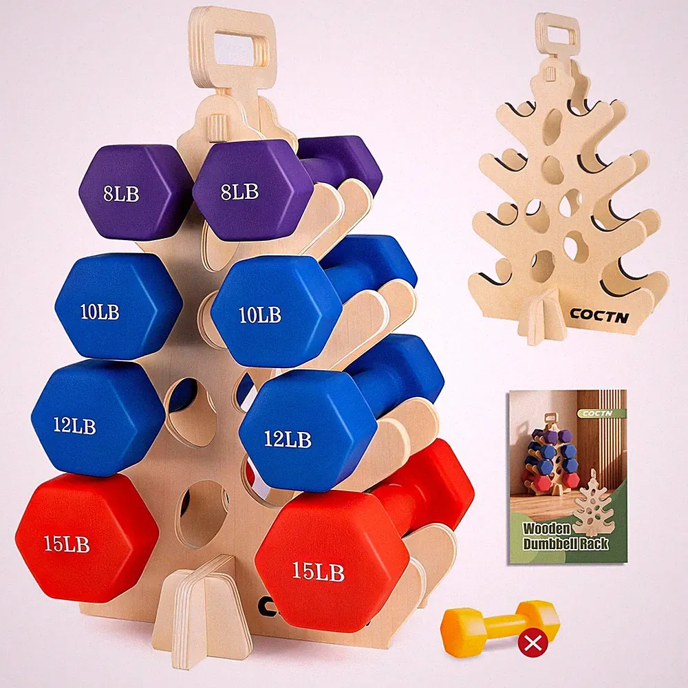 Dumbbell Rack Stand Only, Wooden 4-Tier Small Weight Holders for 5-15lbs Free...