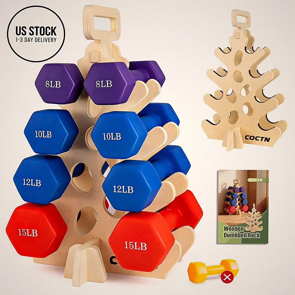 Dumbbell Rack Stand Only, Wooden 4-Tier Small Weight Holders One Size, Wood