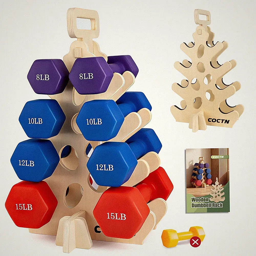 Dumbbell Rack Stand Only, Wooden 4-Tier Small Weight Holders One Size, Wood