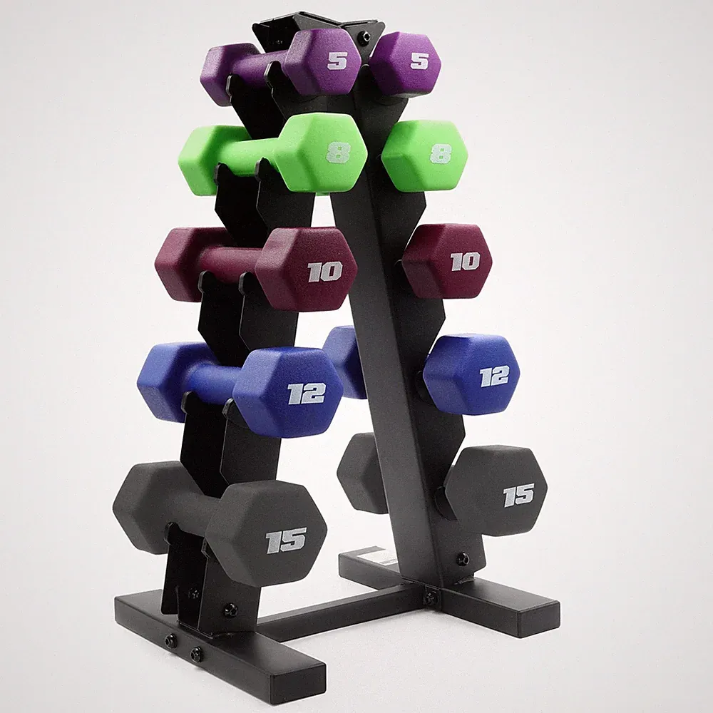 Dumbbell Set 100 LB Neoprene with Rack 5 8 10 12 15 CAP Barbell Dumbbells Color