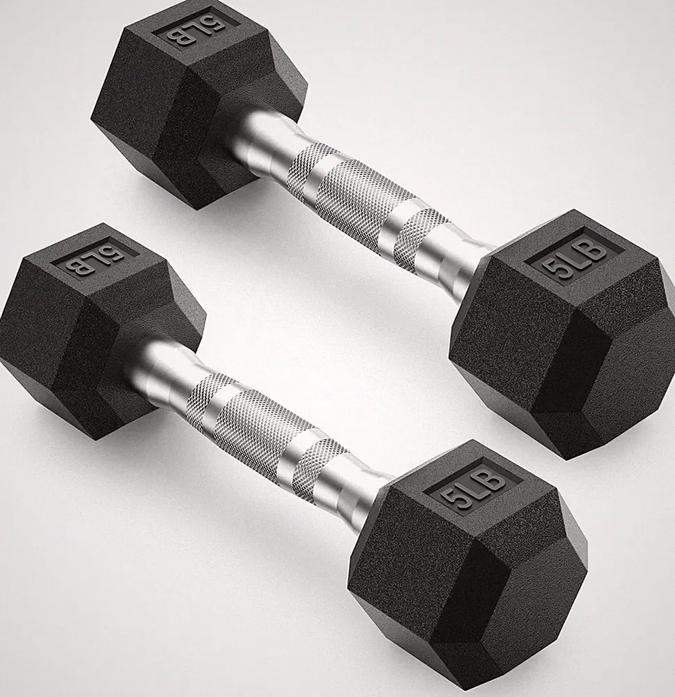 Dumbbell Set 2.5 to 100 Pounds Cast Iron Rubber Coated Hex Shaped Weights for