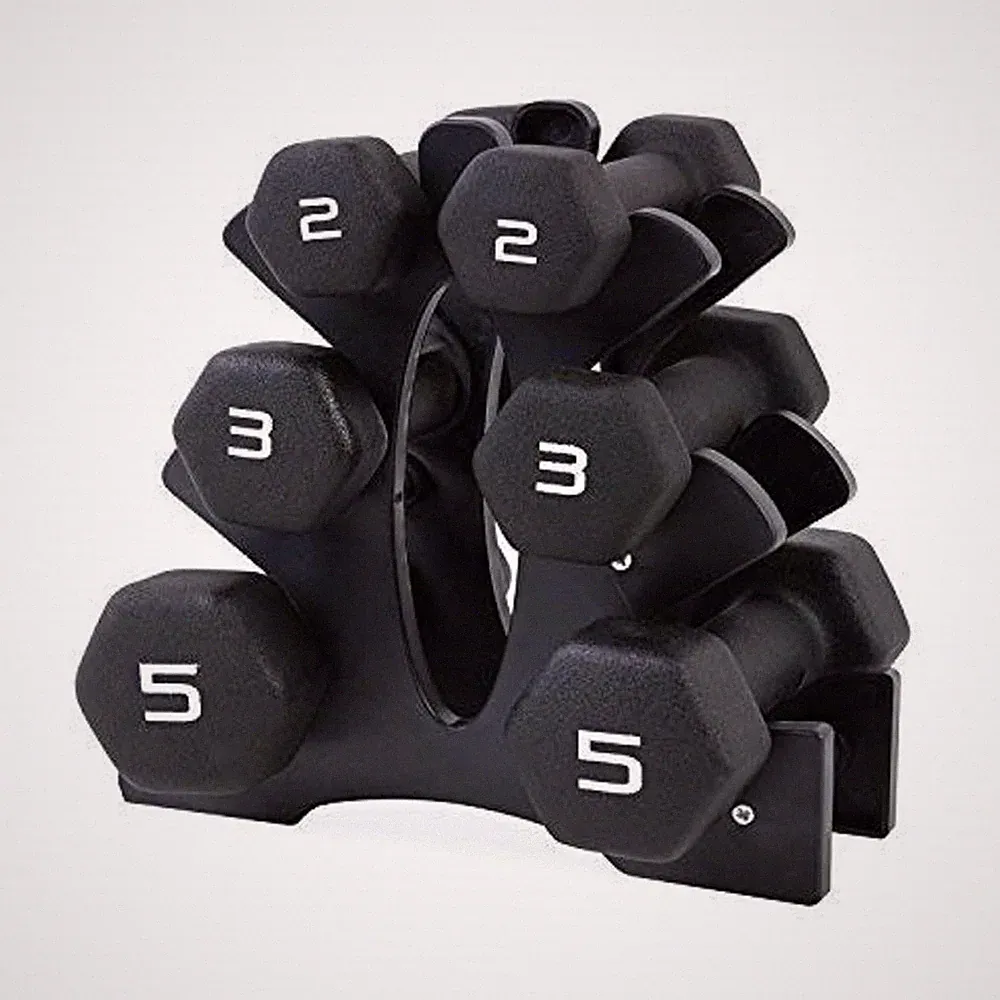 Dumbbell Set 20 lb Neoprene with Rack Black CAP Barbell Pounds