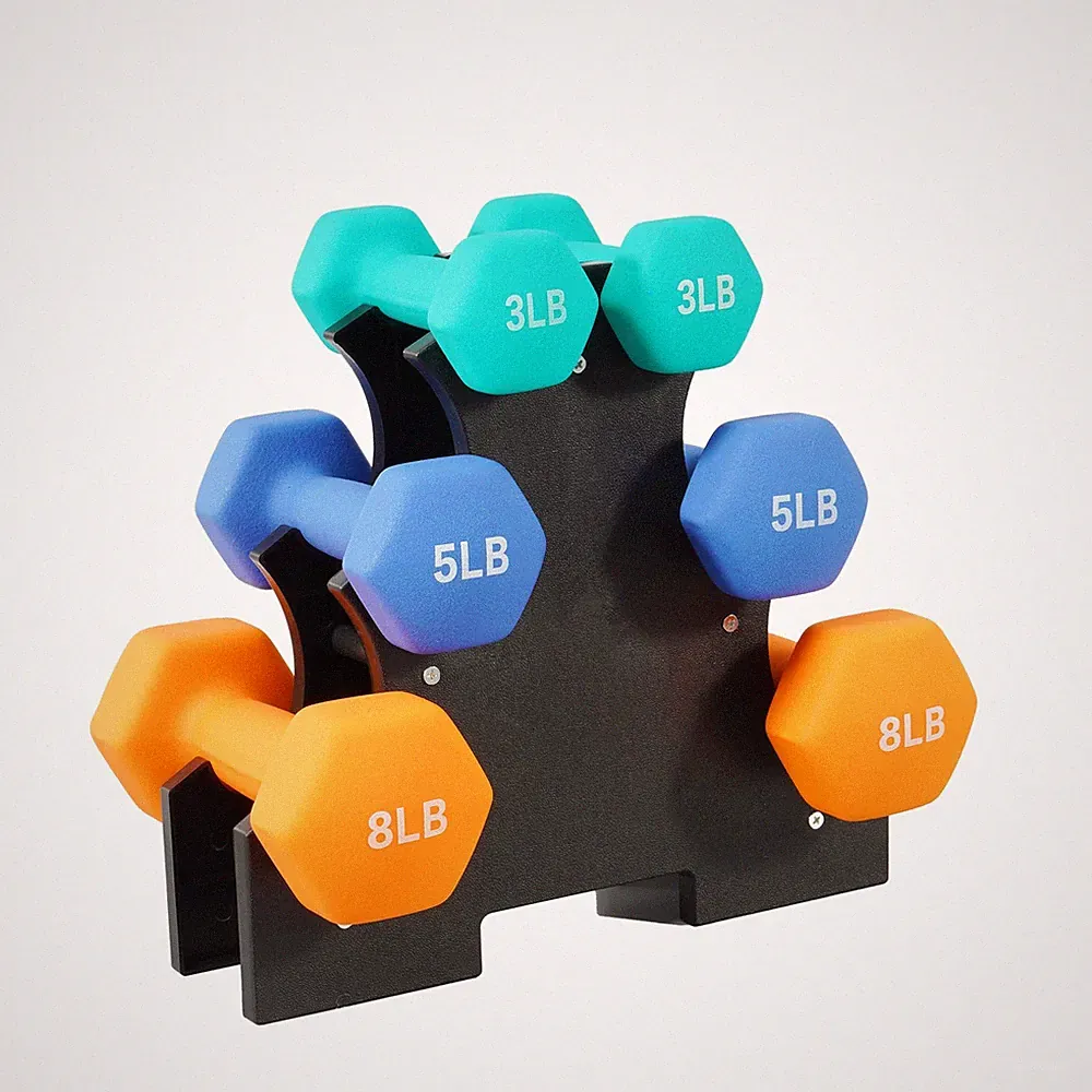 Dumbbell Set 8LBS Neoprene Coated Anti Slip Home Gym Fitvids Rack Free Hand