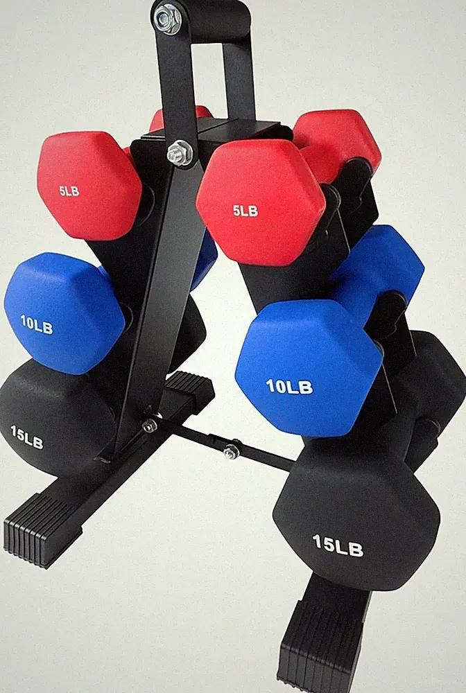 Dumbbell Set w/ Rack 5 10 15 lb Pairs PVC Coated Hex Hand Weights for Home Gym