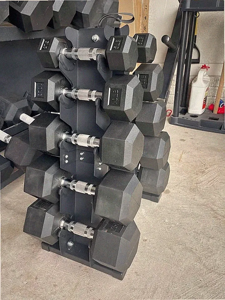 Dumbbell Set with Stand, Rubber Encased Home Gym Hand Weights, 150lb