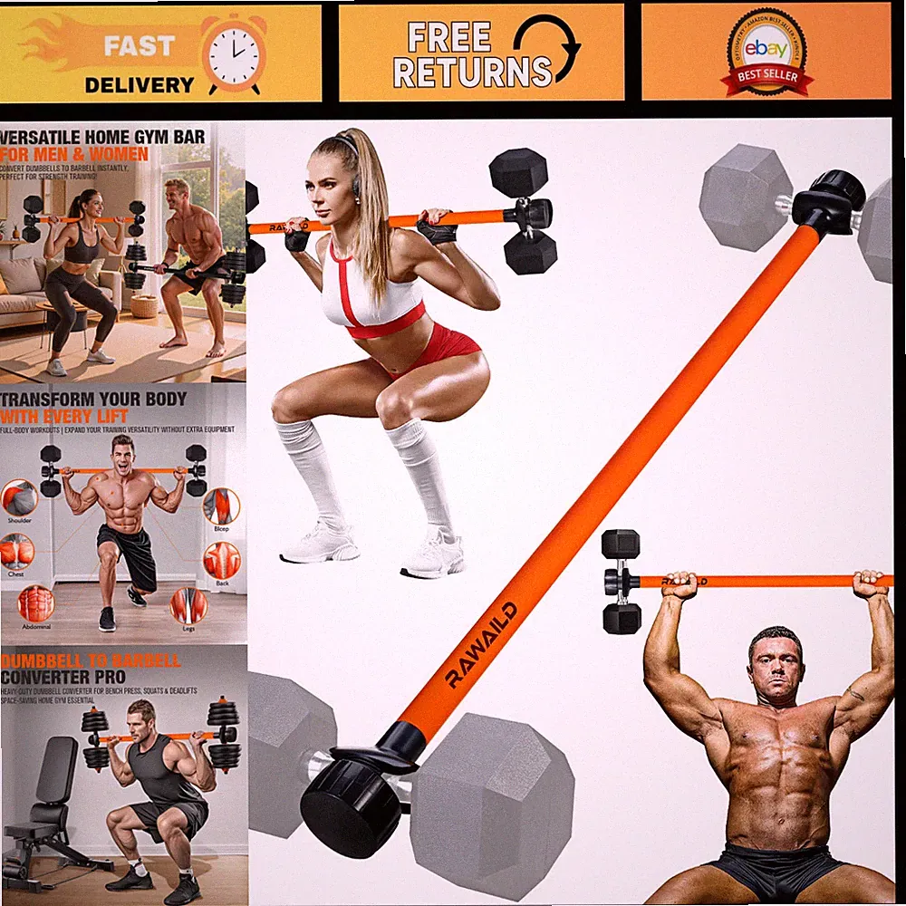 Dumbbell to Barbell Converter Set - Weight Bar for Bench Press, Squats, Deadlift
