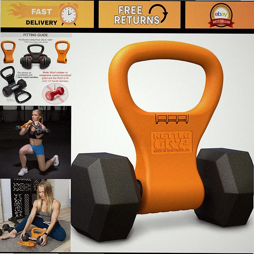 Dumbbell to Kettlebell Grip Converter Handle - Made in USA, Orange, Fitness Acce