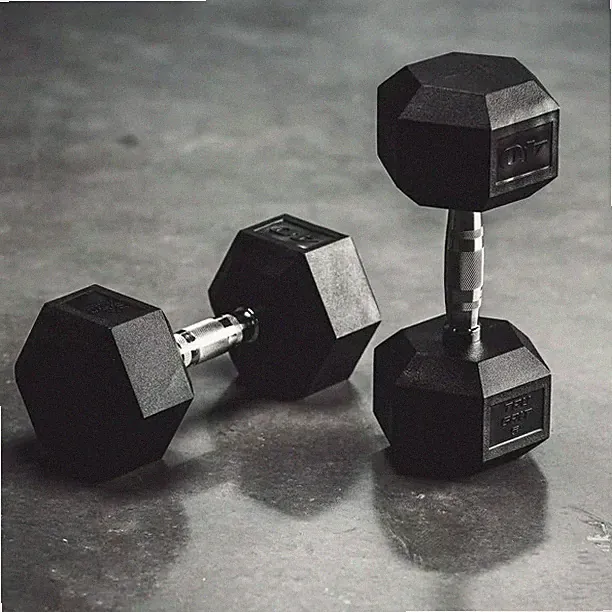 Dumbbell Tru Grit Fitness 20lbs Black Rubber Hex Dumbbell, Pair Workout 20lbs