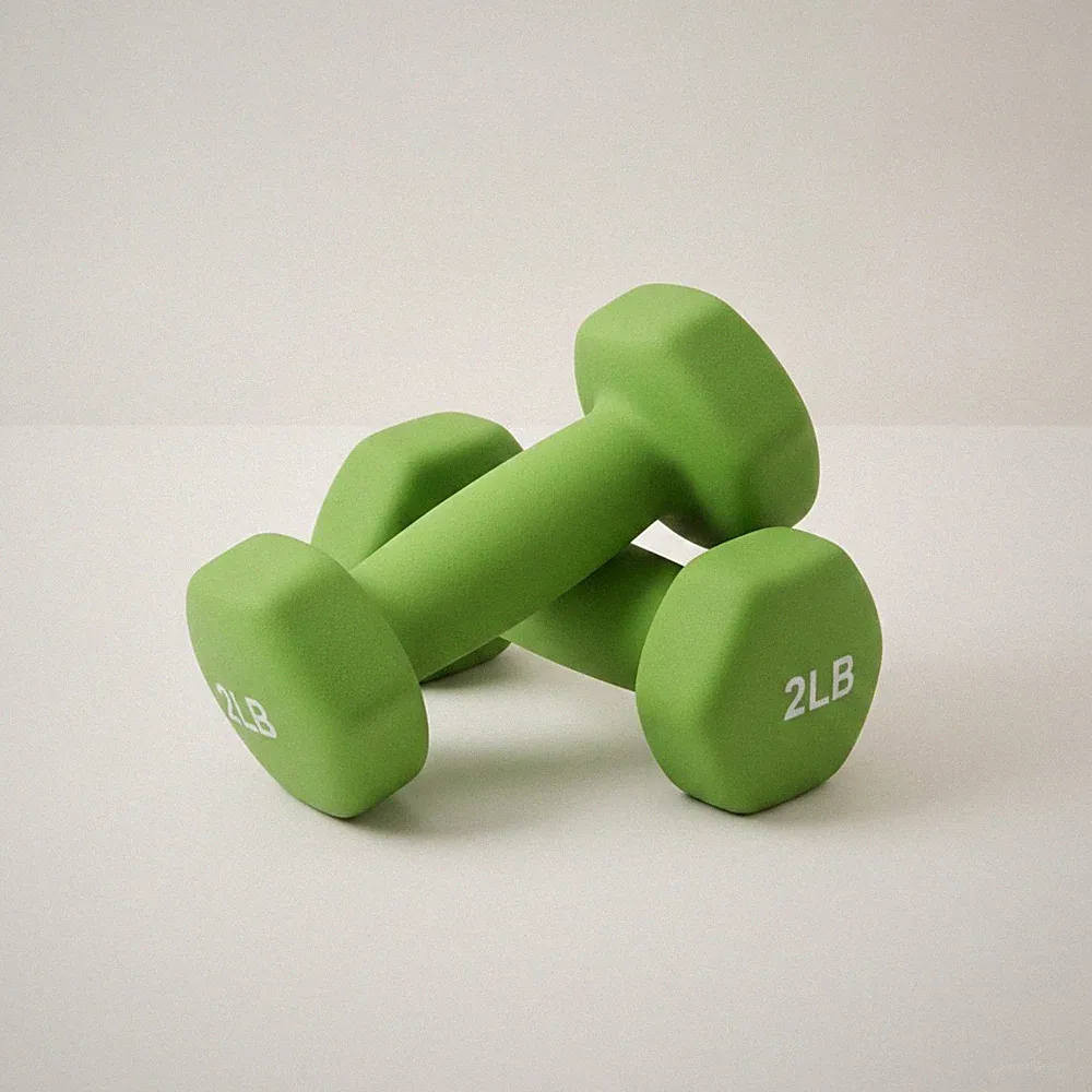 Dumbbell Weight Neoprene Dark Green 2 Lb Pair Hex Shape Anti Slip