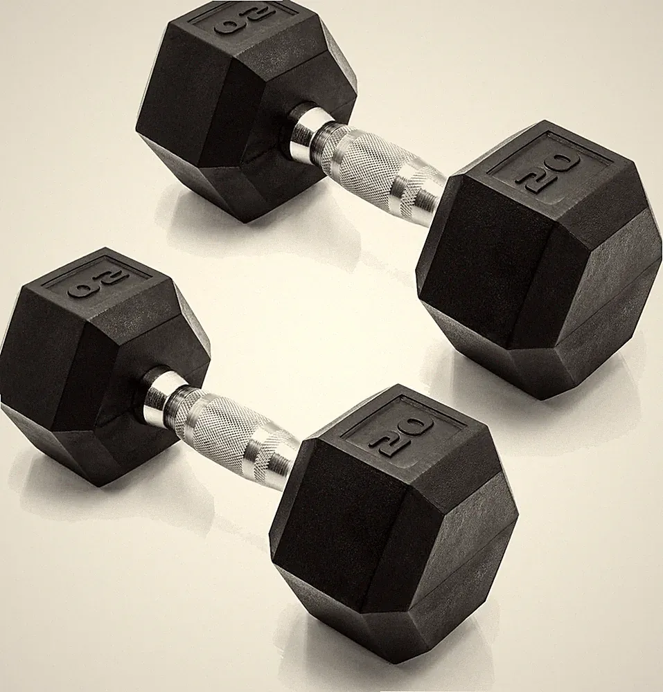 DUMBBELL WEIGHT PAIRS Chrome Handles 20-50 lb Hexagonal Sets