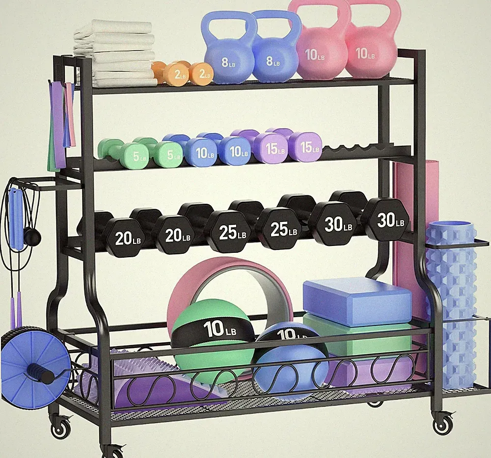 Dumbbell Weight Rack Home Gym Storage for Kettlebells Yoga Mat and Balls