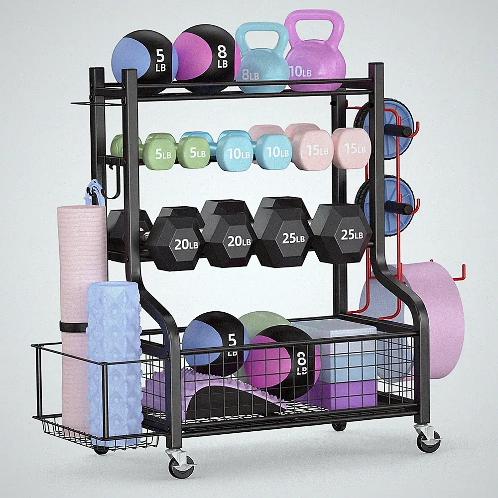 Dumbbell Weight Rack, Home Gym Storage for Kettlebells Yoga Mat and Balls, Al...
