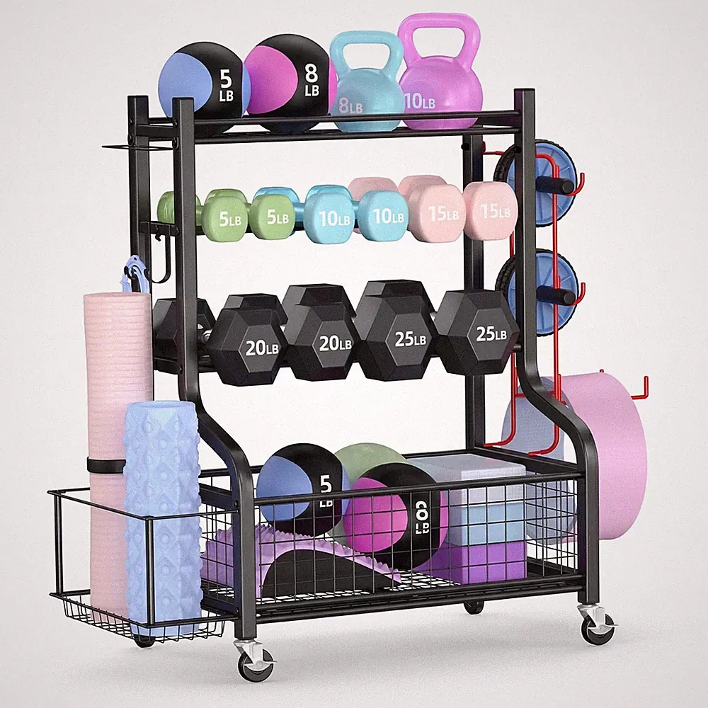 Dumbbell Weight Rack, Home Gym Storage for Kettlebells Yoga Mat and Balls, Al...
