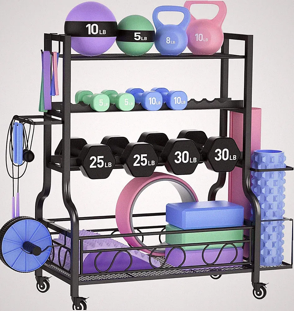 Dumbbell Weight Rack, Home Gym Storage for Kettlebells Yoga Mat and Balls, All i