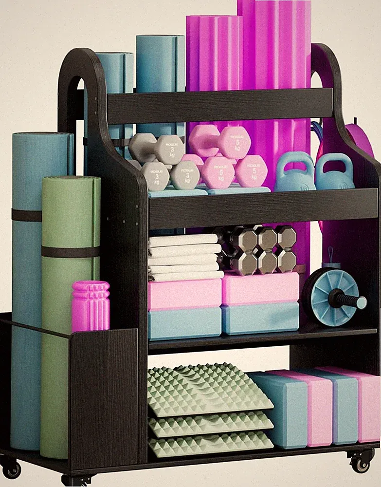 Dumbbell Weight Rack & Yoga Mat Holder with Wheels - Home Gym Organizer
