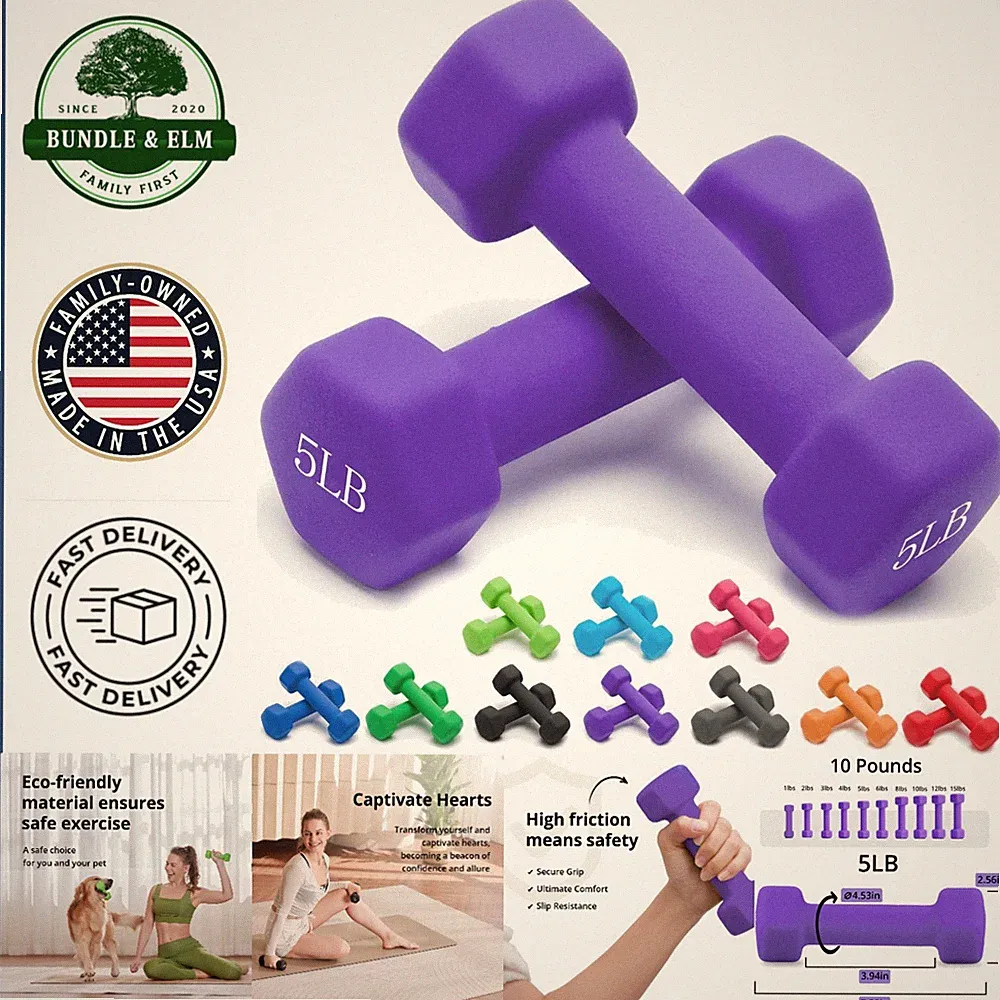 Dumbbell Weights Set of 2, 5.5 Pounds, Non-Slip Hex Design for Arm Training