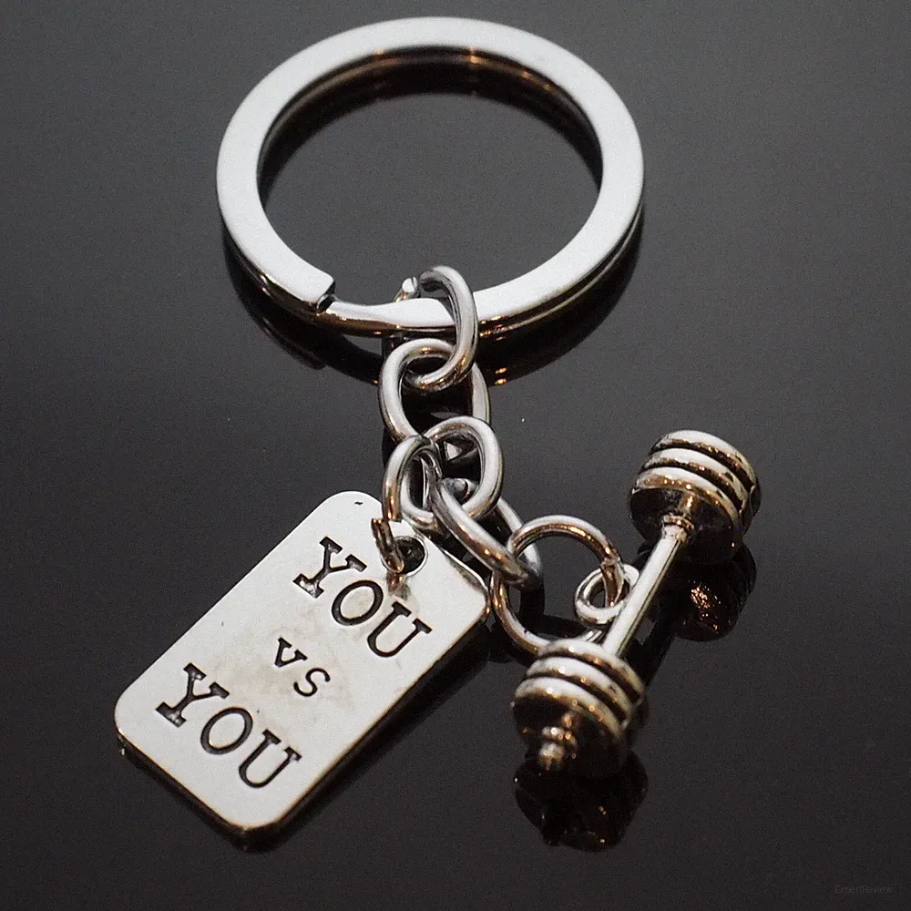 Dumbbell "You vs. You" Weight Lifting Gym Silver Pendant Keychain Key Chain Gift