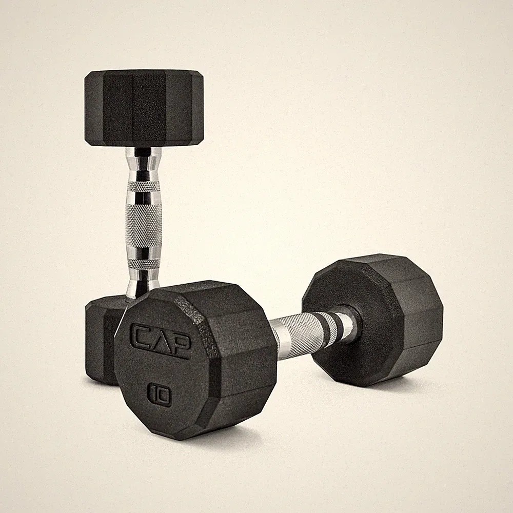 Dumbbells 10 LB Pair 12 Sided Coated Chrome Handle CAP Barbell