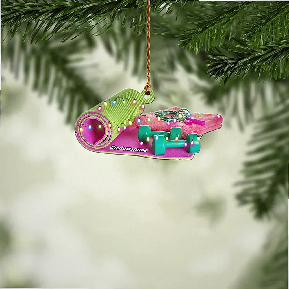 Dumbbells, fitness Christmas Ornament, gym, yoga mat Christmas decor