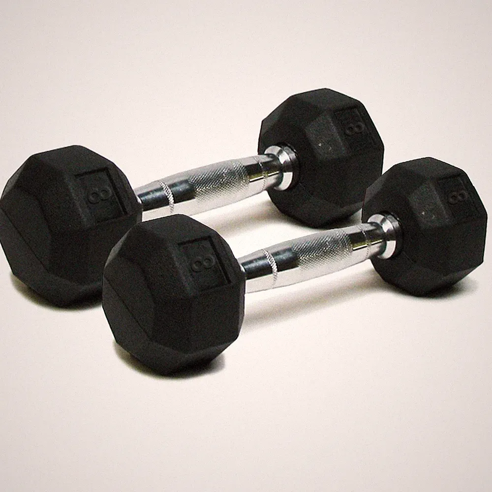 Dumbbells Hand Weights Set of 2-8 lb Rubber Hex Chrome Handle Exercise Fitn...