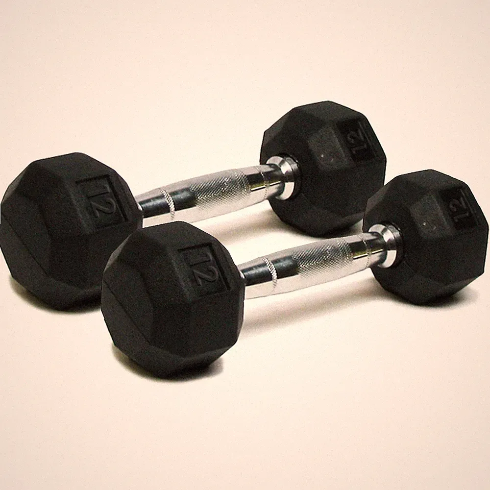 Dumbbells Hand Weights Set of 2 - Rubber Hex Chrome Handle Exercise & Fitness...