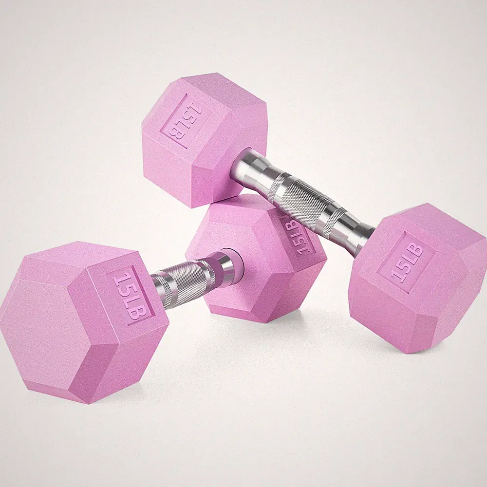 Dumbbells Pink Neoprene/Rubber 1-15 LB Set of 2 Anti-Slip Anti-Roll Hex Shape