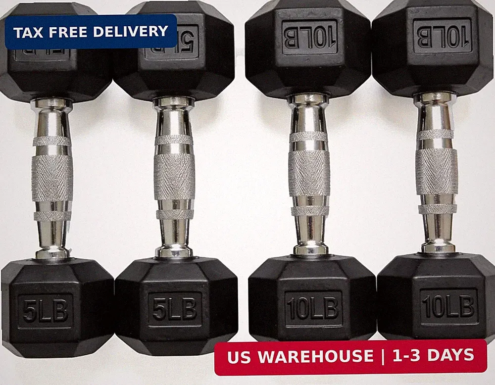 Dumbbells Set Rubber Hex Weights for Home Gym Durable Construction Convenient St