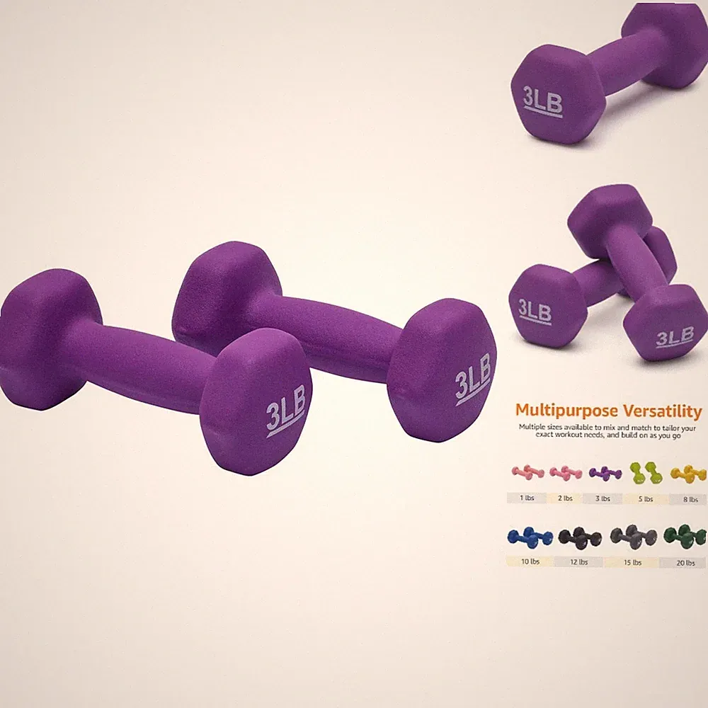 Durable 3 lb Neoprene Dumbbells with No-Roll Design – Perfect for Home Workouts