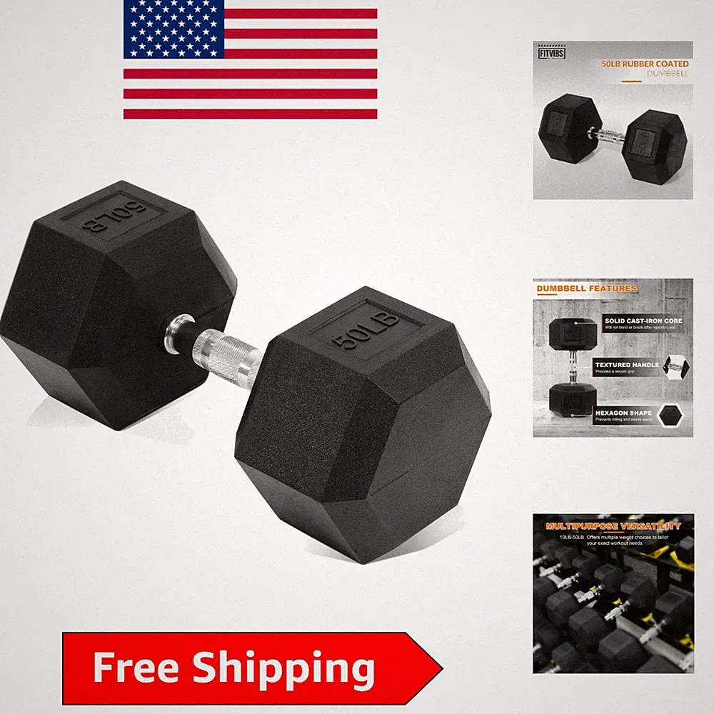 Durable 50LB Rubber Hex Dumbbell for Non-Slip, Versatile Workouts Anywhere